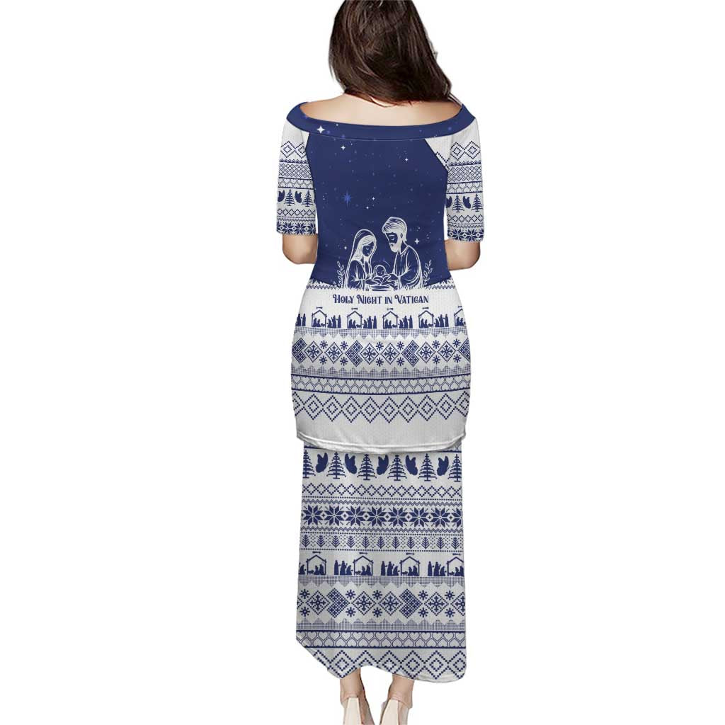 Vatican Christmas Puletasi with Holy Family Nativity Scene Snowflake Pattern and Starry Night - Wonder Print Shop