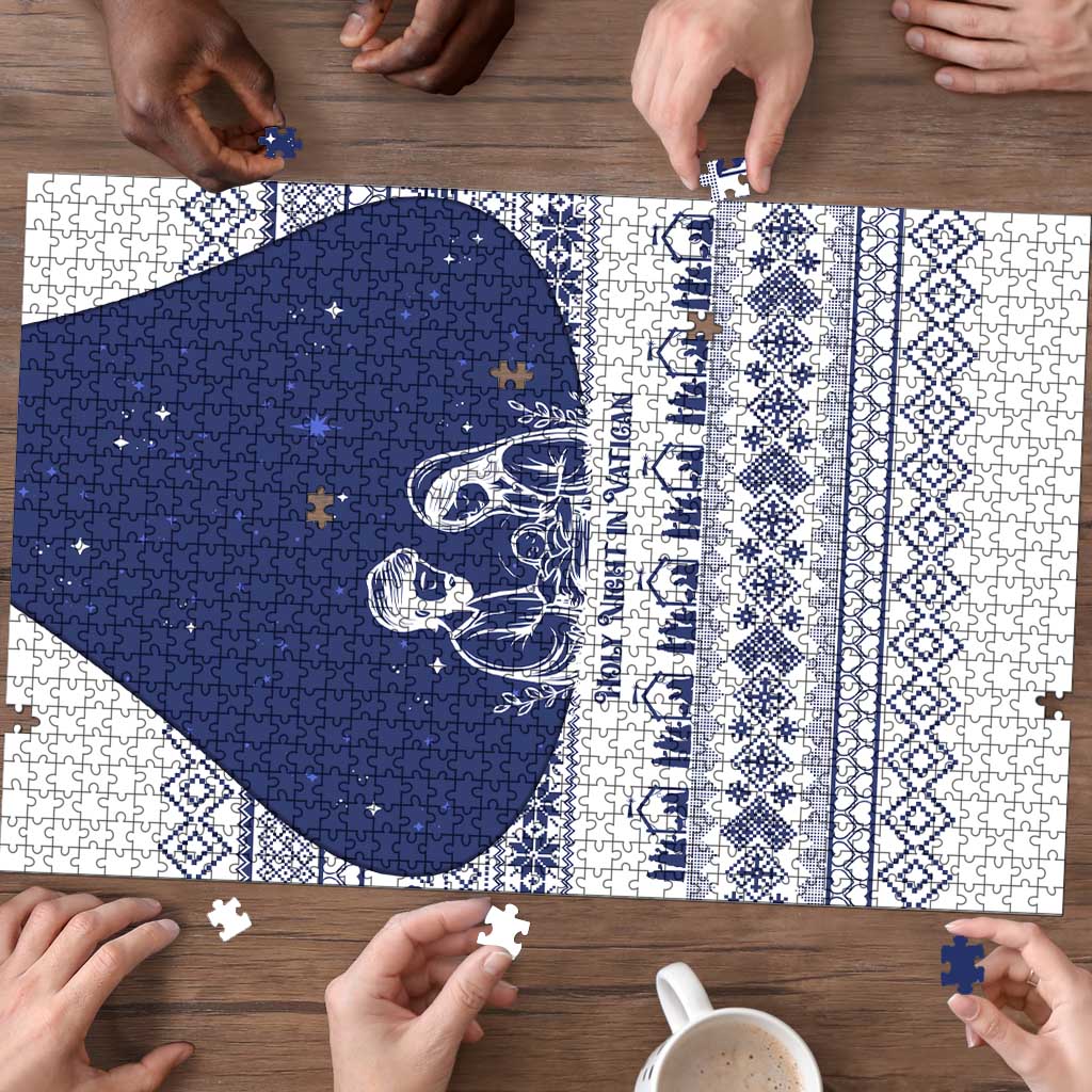 Vatican Christmas Puzzle with Holy Family Nativity Scene Snowflake Pattern and Starry Night - Wonder Print Shop