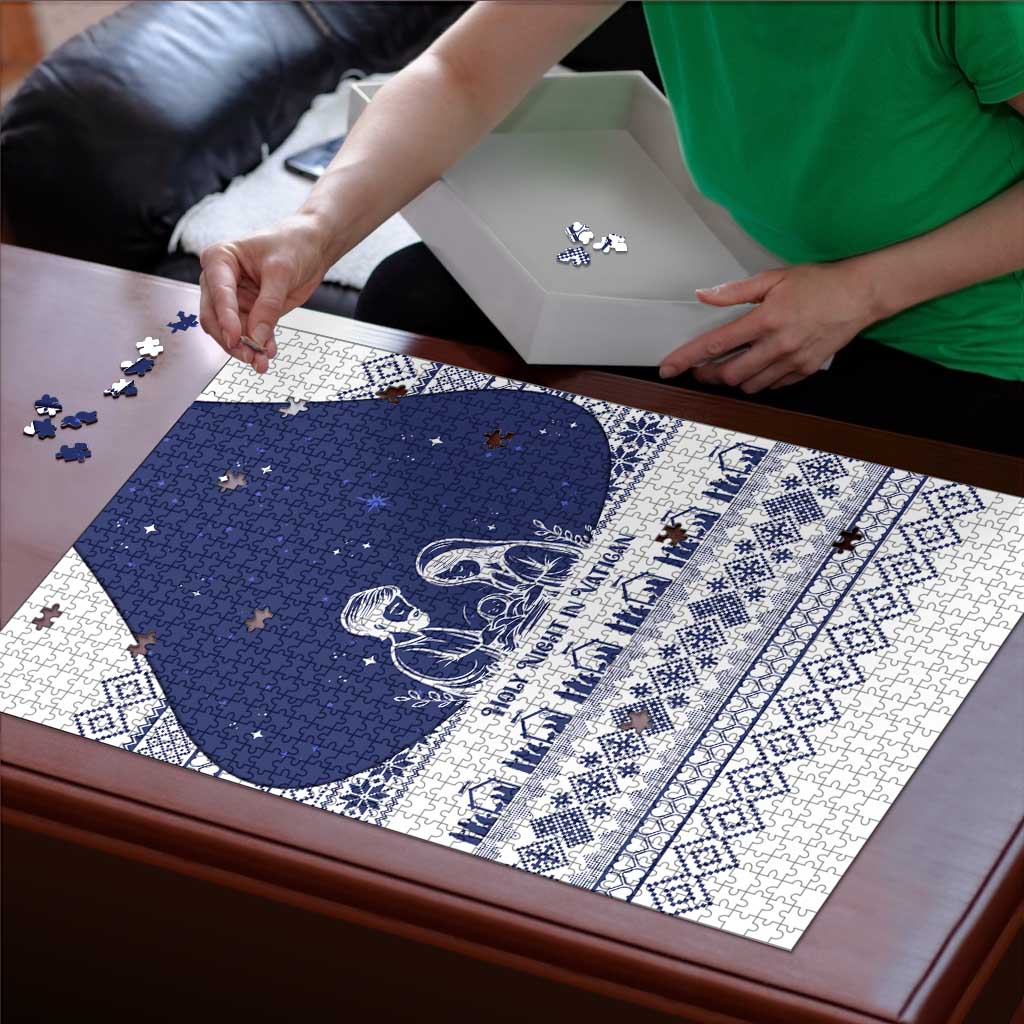 Vatican Christmas Puzzle with Holy Family Nativity Scene Snowflake Pattern and Starry Night - Wonder Print Shop