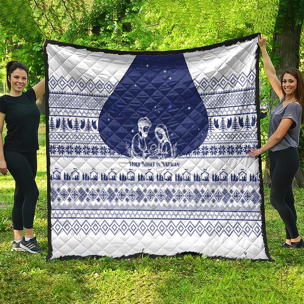 Vatican Christmas Quilt with Holy Family Nativity Scene Snowflake Pattern and Starry Night - Wonder Print Shop