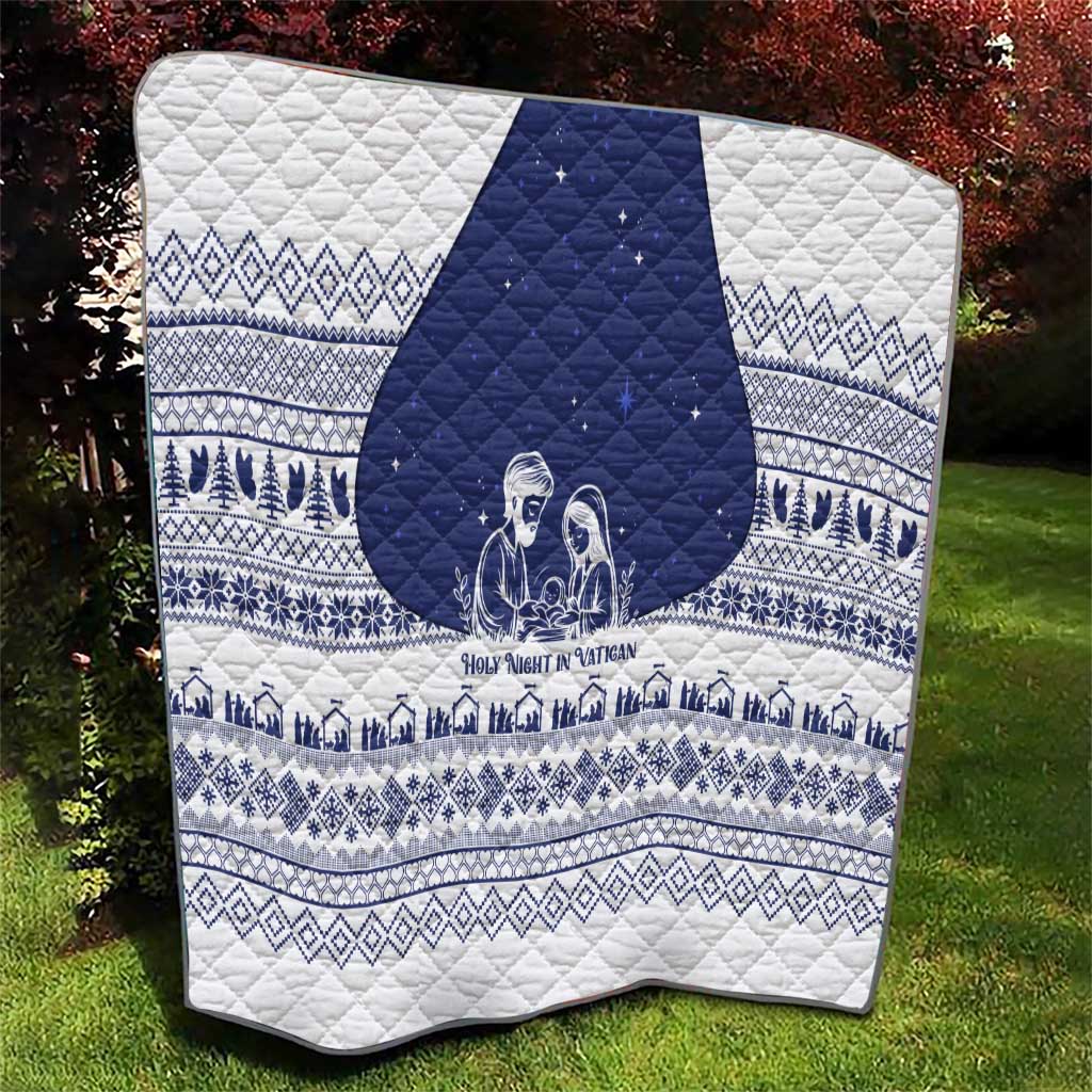 Vatican Christmas Quilt with Holy Family Nativity Scene Snowflake Pattern and Starry Night - Wonder Print Shop