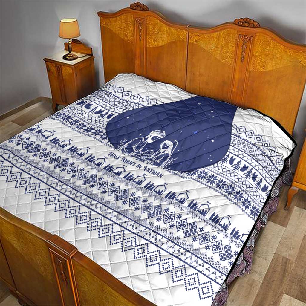 Vatican Christmas Quilt with Holy Family Nativity Scene Snowflake Pattern and Starry Night - Wonder Print Shop