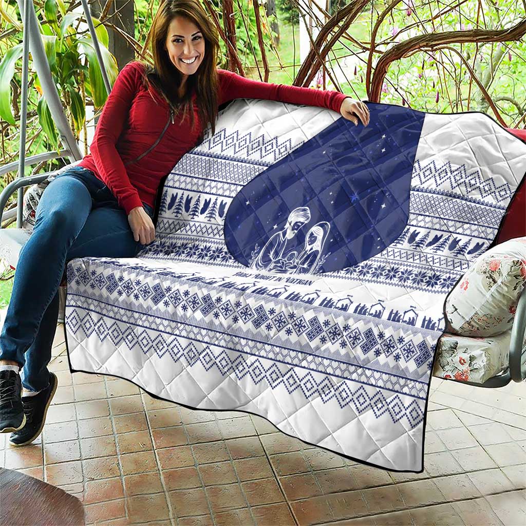 Vatican Christmas Quilt with Holy Family Nativity Scene Snowflake Pattern and Starry Night - Wonder Print Shop