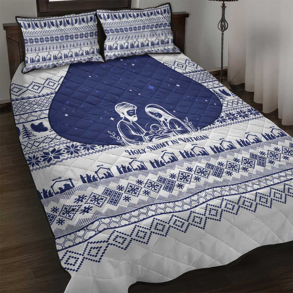 Vatican Christmas Quilt Bed Set with Holy Family Nativity Scene Snowflake Pattern and Starry Night - Wonder Print Shop