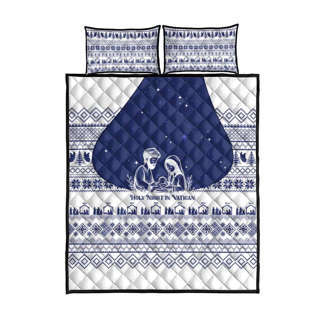 Vatican Christmas Quilt Bed Set with Holy Family Nativity Scene Snowflake Pattern and Starry Night - Wonder Print Shop