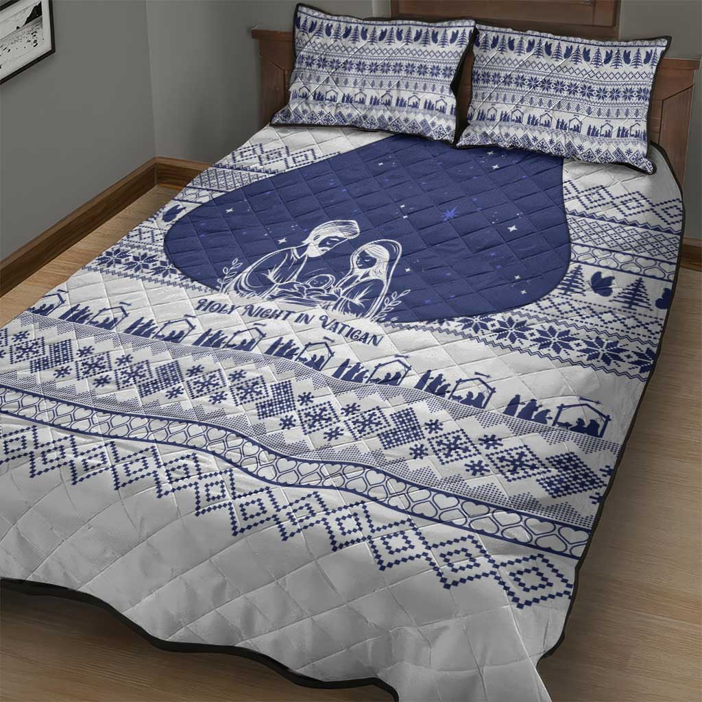 Vatican Christmas Quilt Bed Set with Holy Family Nativity Scene Snowflake Pattern and Starry Night - Wonder Print Shop