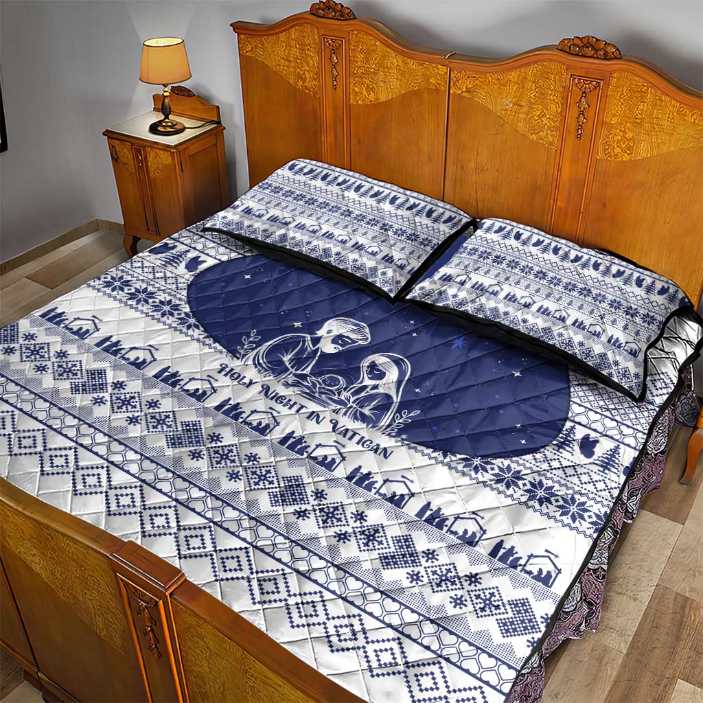 Vatican Christmas Quilt Bed Set with Holy Family Nativity Scene Snowflake Pattern and Starry Night - Wonder Print Shop