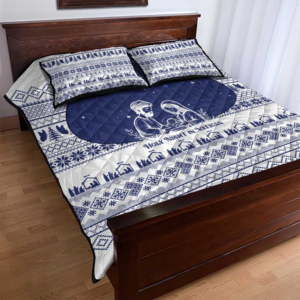 Vatican Christmas Quilt Bed Set with Holy Family Nativity Scene Snowflake Pattern and Starry Night - Wonder Print Shop