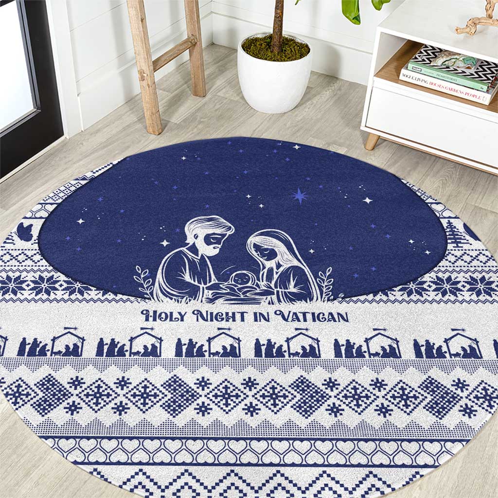Vatican Christmas Round Carpet with Holy Family Nativity Scene Snowflake Pattern and Starry Night - Wonder Print Shop