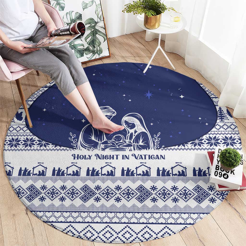 Vatican Christmas Round Carpet with Holy Family Nativity Scene Snowflake Pattern and Starry Night - Wonder Print Shop