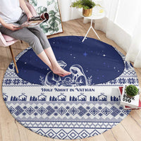 Vatican Christmas Round Carpet with Holy Family Nativity Scene Snowflake Pattern and Starry Night - Wonder Print Shop