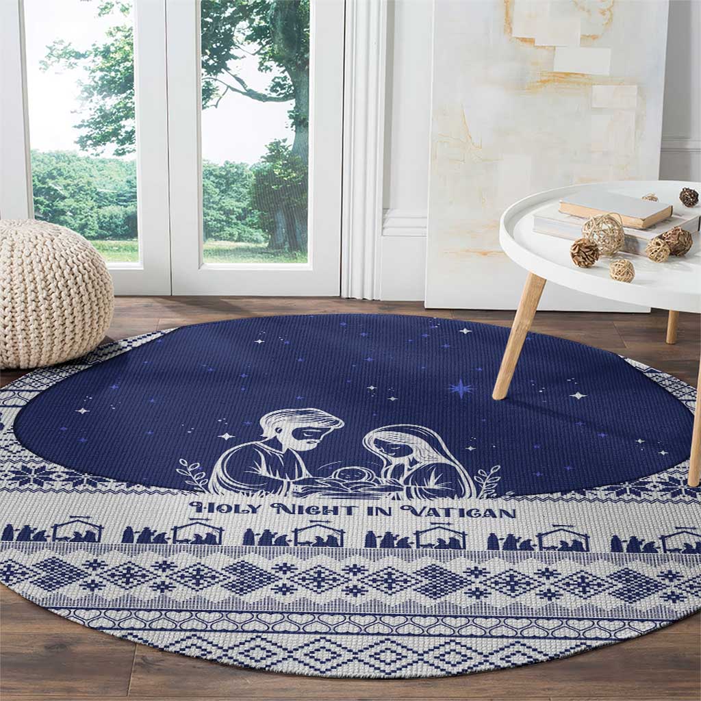 Vatican Christmas Round Carpet with Holy Family Nativity Scene Snowflake Pattern and Starry Night - Wonder Print Shop