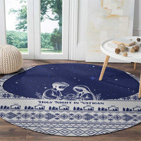 Vatican Christmas Round Carpet with Holy Family Nativity Scene Snowflake Pattern and Starry Night - Wonder Print Shop