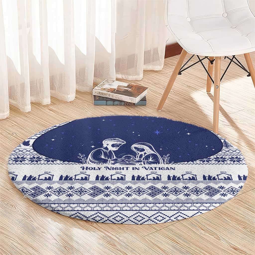 Vatican Christmas Round Carpet with Holy Family Nativity Scene Snowflake Pattern and Starry Night - Wonder Print Shop