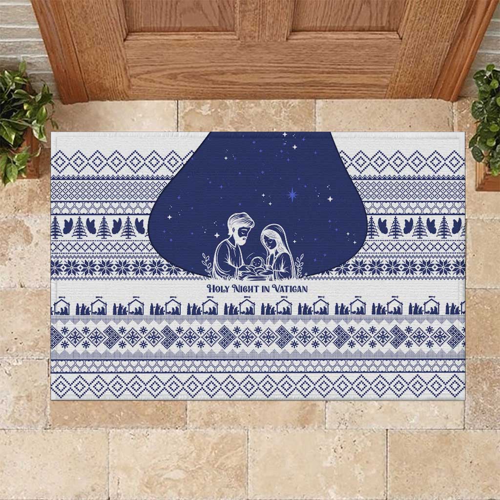 Vatican Christmas Rubber Doormat with Holy Family Nativity Scene Snowflake Pattern and Starry Night - Wonder Print Shop