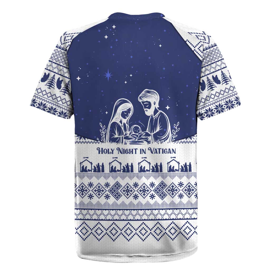 Vatican Christmas Rugby Jersey with Holy Family Nativity Scene Snowflake Pattern and Starry Night - Wonder Print Shop