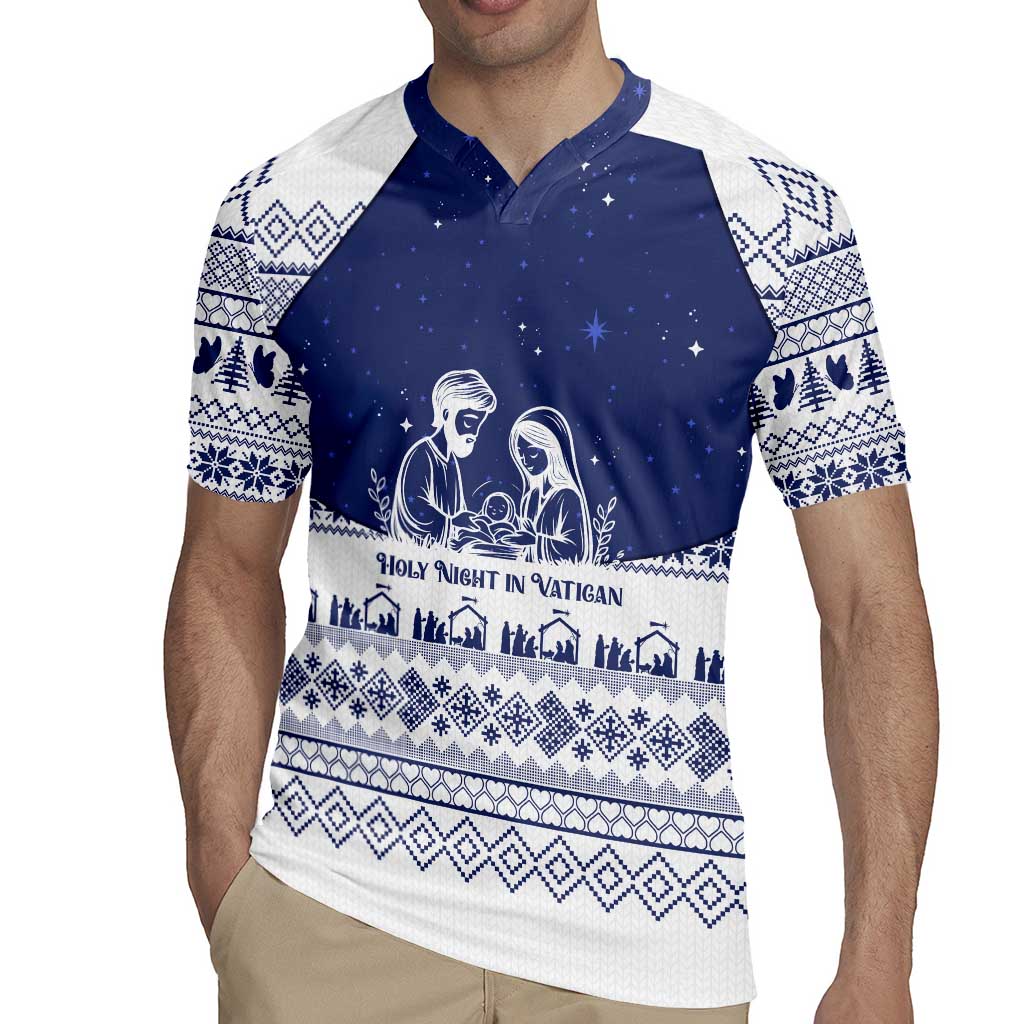Vatican Christmas Rugby Jersey with Holy Family Nativity Scene Snowflake Pattern and Starry Night - Wonder Print Shop