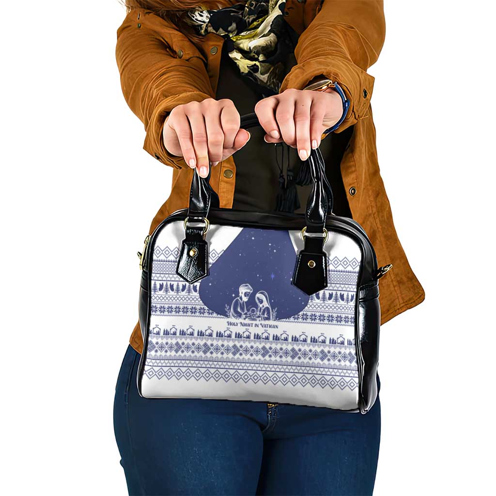 Vatican Christmas Shoulder Handbag with Holy Family Nativity Scene Snowflake Pattern and Starry Night - Wonder Print Shop