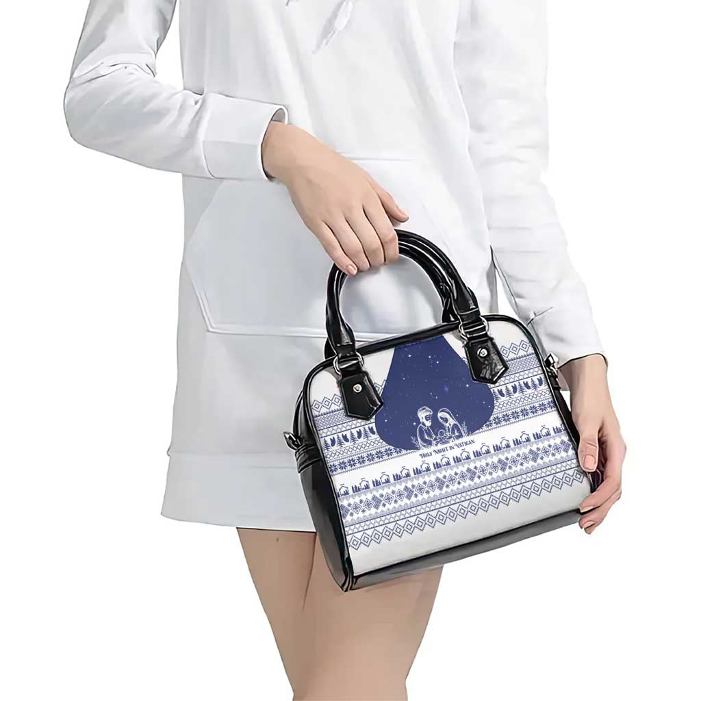 Vatican Christmas Shoulder Handbag with Holy Family Nativity Scene Snowflake Pattern and Starry Night - Wonder Print Shop