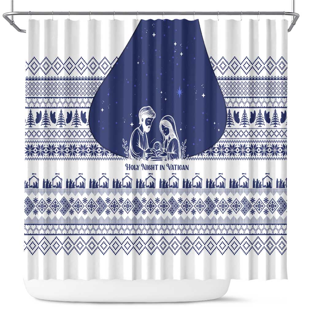 Vatican Christmas Shower Curtain with Holy Family Nativity Scene Snowflake Pattern and Starry Night - Wonder Print Shop