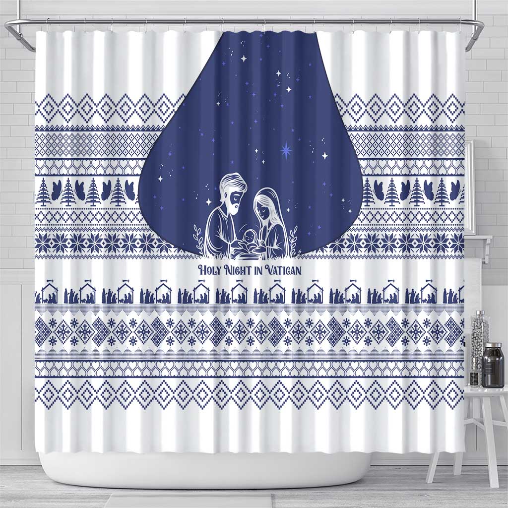 Vatican Christmas Shower Curtain with Holy Family Nativity Scene Snowflake Pattern and Starry Night - Wonder Print Shop