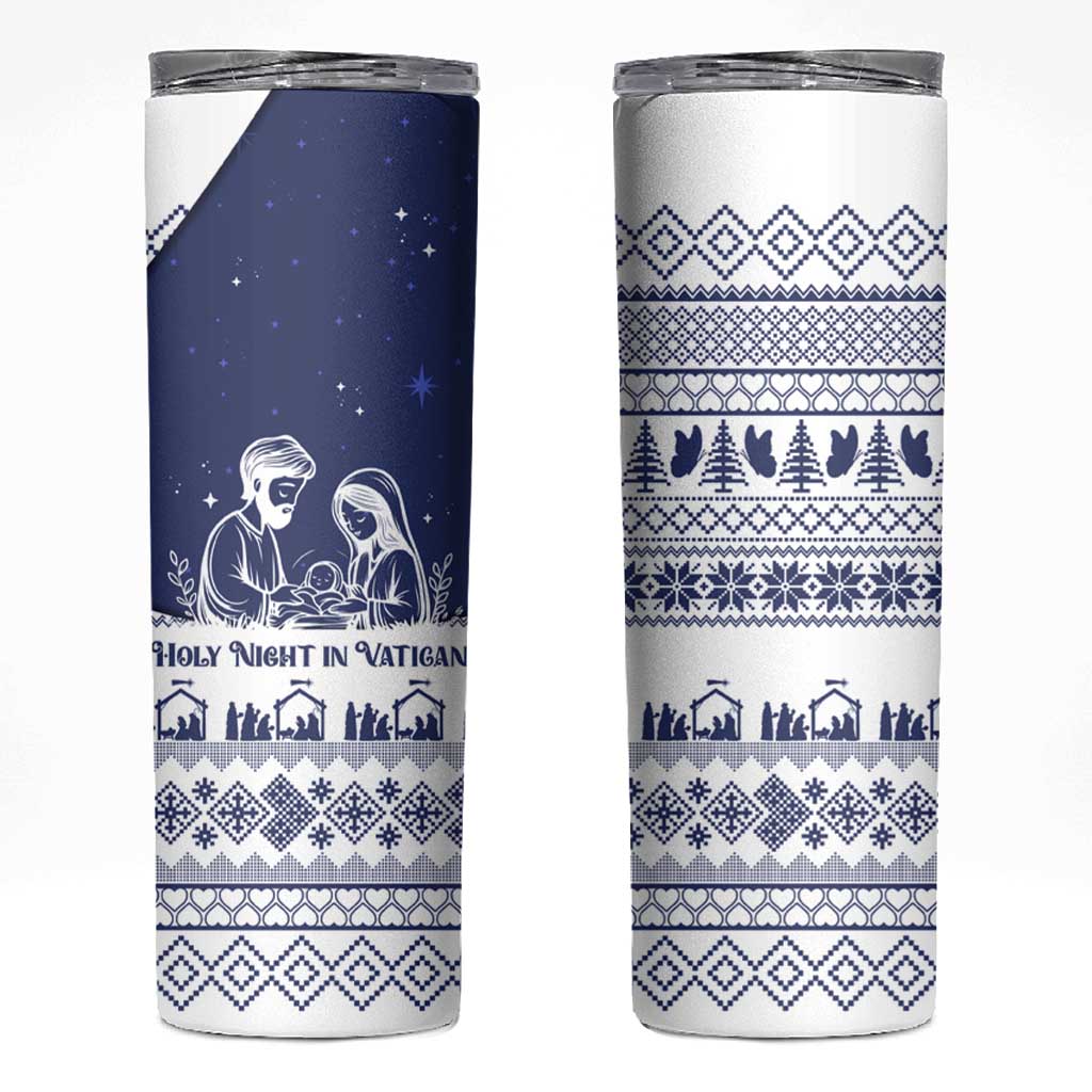 Vatican Christmas Skinny Tumbler with Holy Family Nativity Scene Snowflake Pattern and Starry Night - Wonder Print Shop