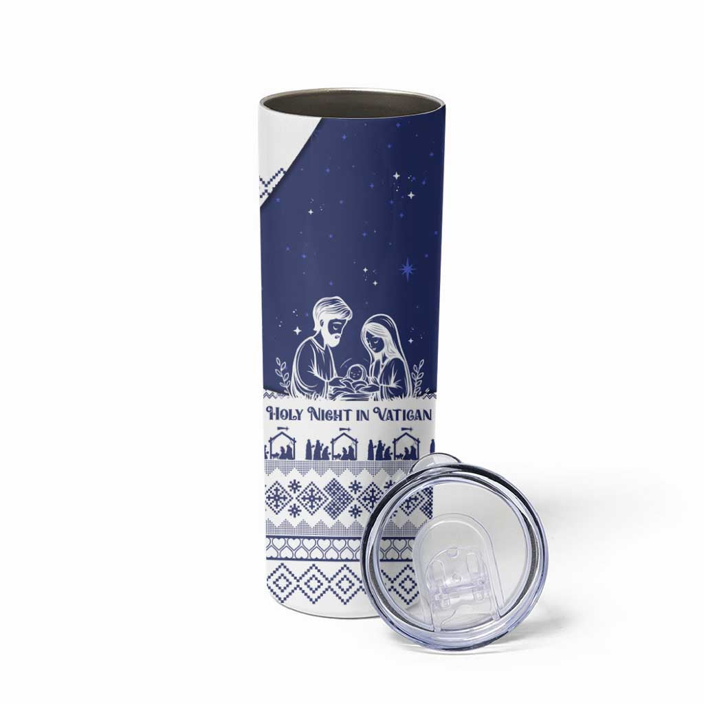 Vatican Christmas Skinny Tumbler with Holy Family Nativity Scene Snowflake Pattern and Starry Night - Wonder Print Shop