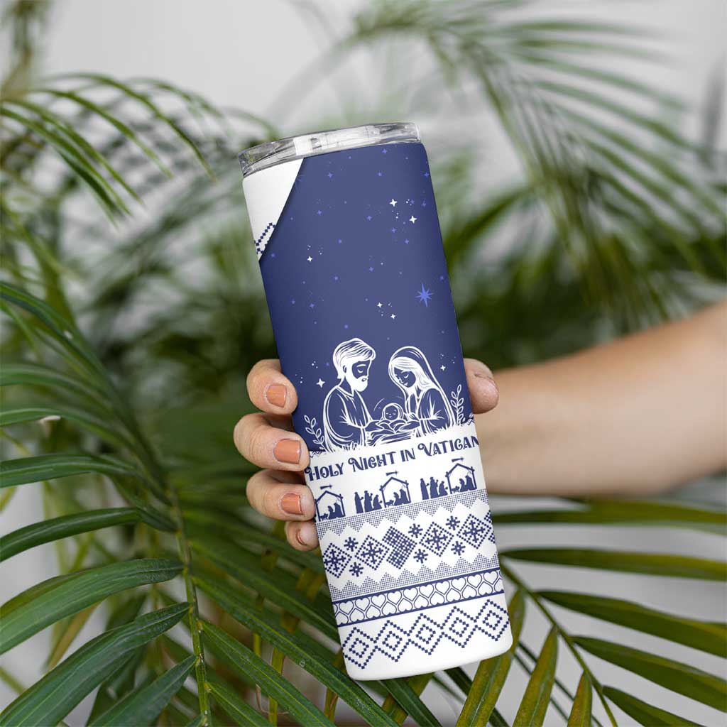 Vatican Christmas Skinny Tumbler with Holy Family Nativity Scene Snowflake Pattern and Starry Night - Wonder Print Shop