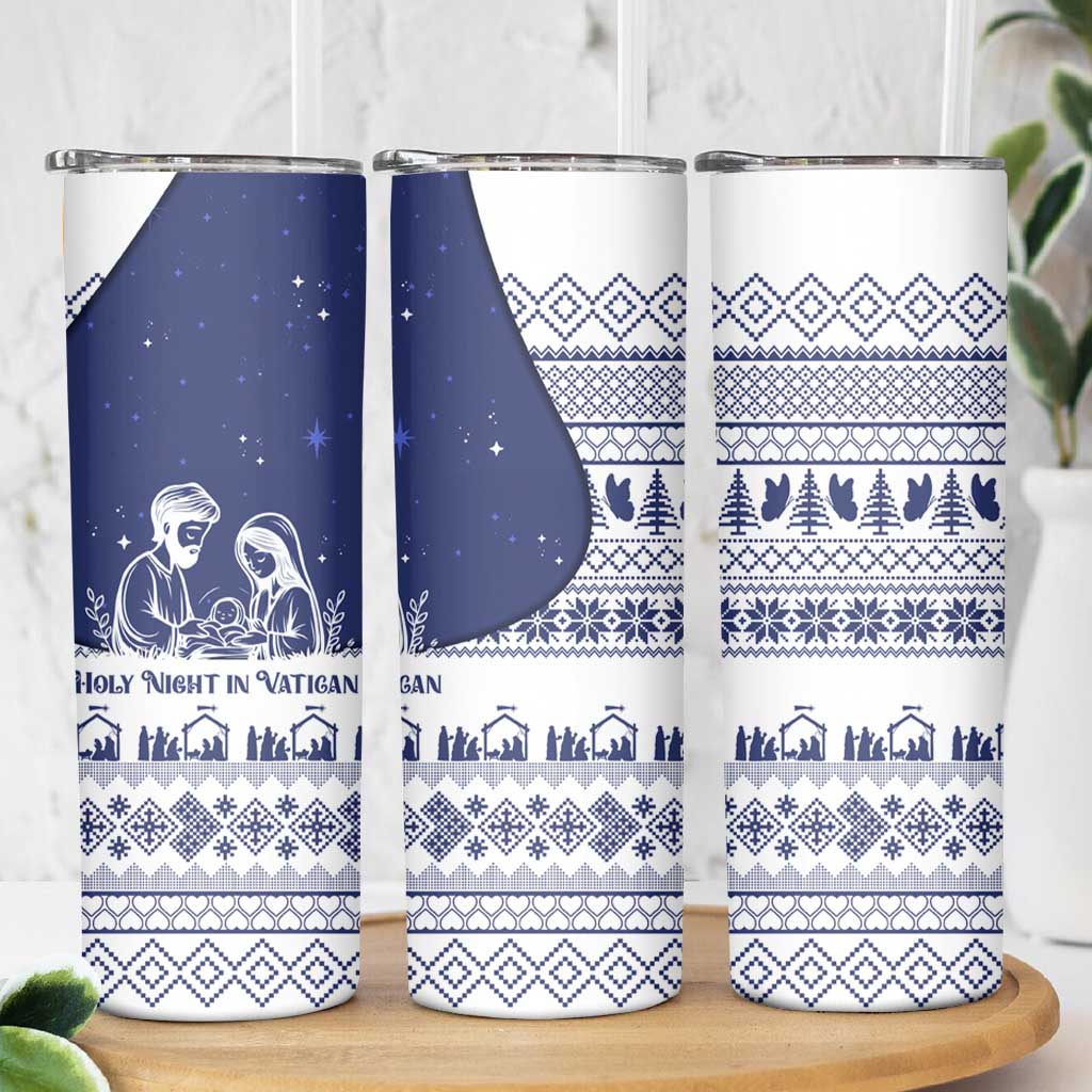 Vatican Christmas Skinny Tumbler with Holy Family Nativity Scene Snowflake Pattern and Starry Night - Wonder Print Shop