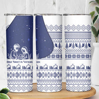 Vatican Christmas Skinny Tumbler with Holy Family Nativity Scene Snowflake Pattern and Starry Night - Wonder Print Shop