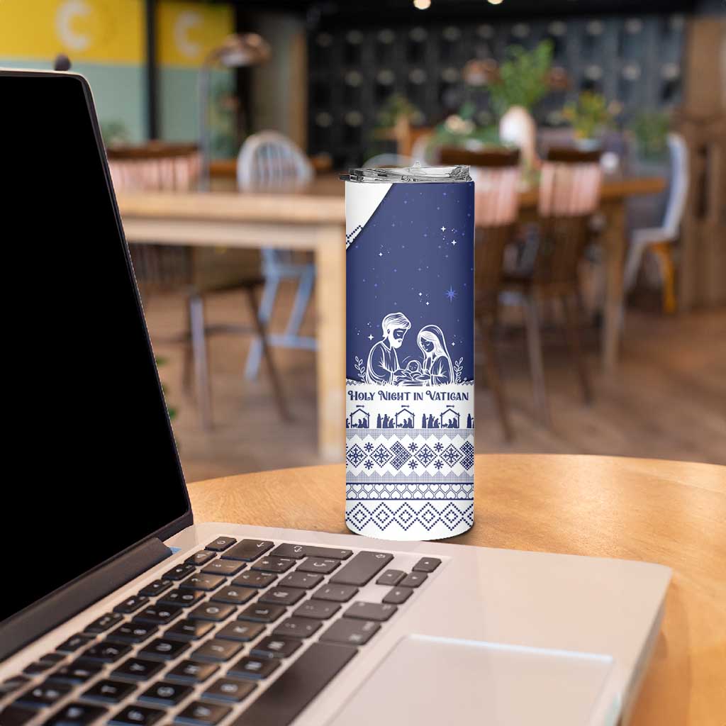 Vatican Christmas Skinny Tumbler with Holy Family Nativity Scene Snowflake Pattern and Starry Night - Wonder Print Shop
