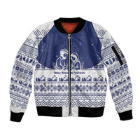 Vatican Christmas Sleeve Zip Bomber Jacket with Holy Family Nativity Scene Snowflake Pattern and Starry Night - Wonder Print Shop