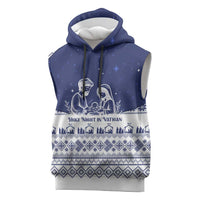 Vatican Christmas Sleeveless Hoodie with Holy Family Nativity Scene Snowflake Pattern and Starry Night - Wonder Print Shop