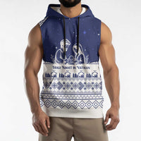 Vatican Christmas Sleeveless Hoodie with Holy Family Nativity Scene Snowflake Pattern and Starry Night - Wonder Print Shop