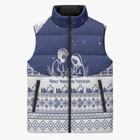 Vatican Christmas Sleeveless Puffer Jacket with Holy Family Nativity Scene Snowflake Pattern and Starry Night - Wonder Print Shop