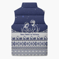 Vatican Christmas Sleeveless Puffer Jacket with Holy Family Nativity Scene Snowflake Pattern and Starry Night - Wonder Print Shop