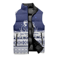 Vatican Christmas Sleeveless Puffer Jacket with Holy Family Nativity Scene Snowflake Pattern and Starry Night - Wonder Print Shop