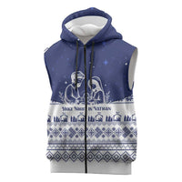 Vatican Christmas Sleeveless Zip Hoodie with Holy Family Nativity Scene Snowflake Pattern and Starry Night - Wonder Print Shop