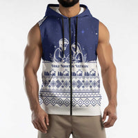 Vatican Christmas Sleeveless Zip Hoodie with Holy Family Nativity Scene Snowflake Pattern and Starry Night - Wonder Print Shop