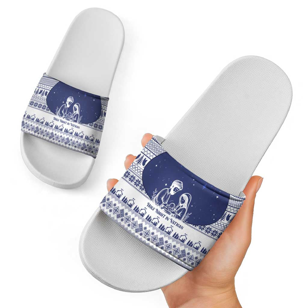 Vatican Christmas Slide Sandals with Holy Family Nativity Scene Snowflake Pattern and Starry Night - Wonder Print Shop