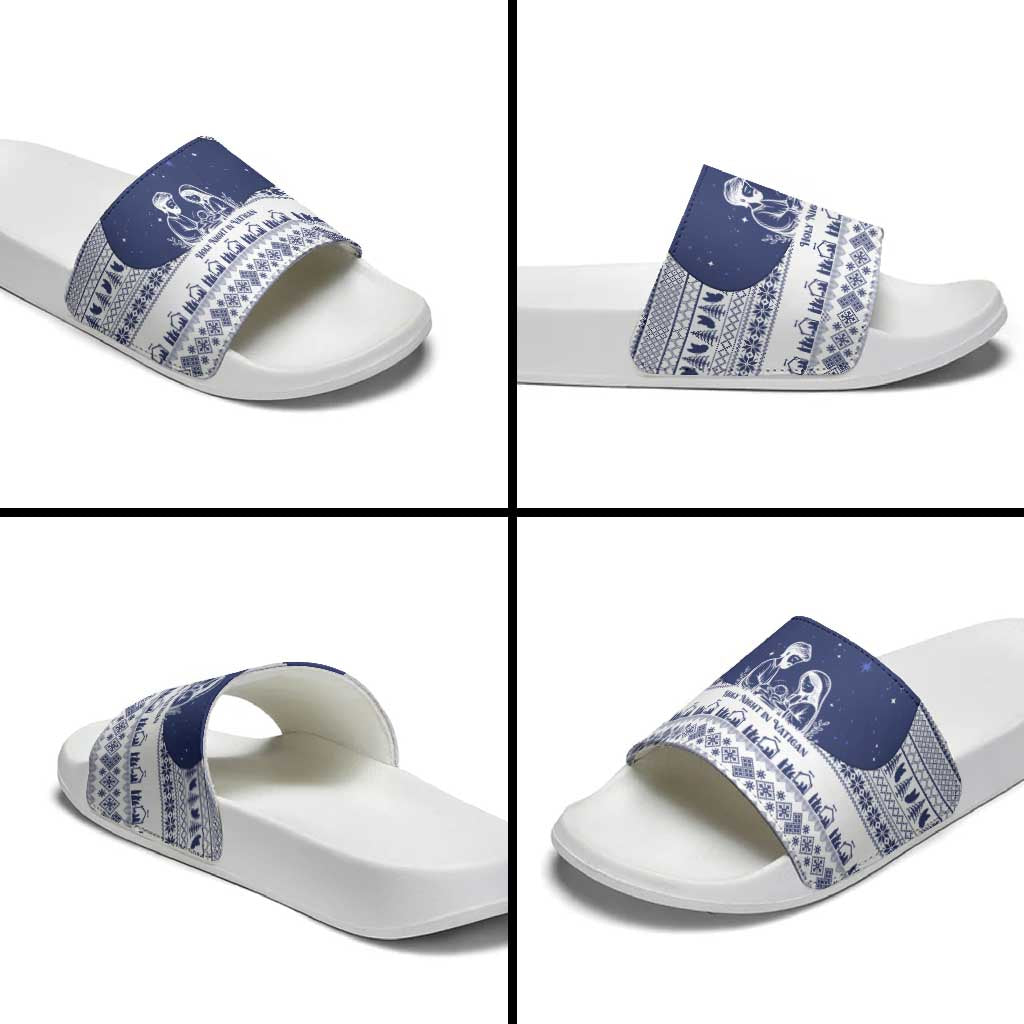 Vatican Christmas Slide Sandals with Holy Family Nativity Scene Snowflake Pattern and Starry Night - Wonder Print Shop