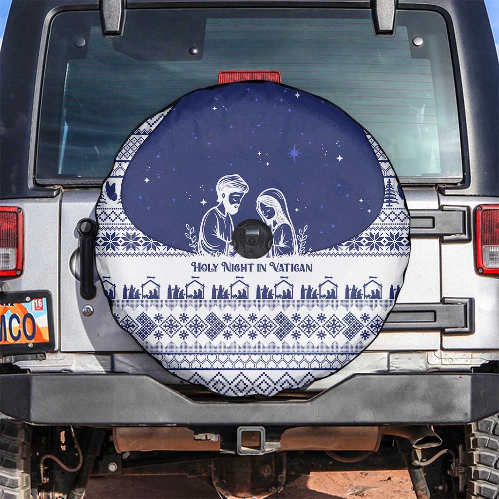 Vatican Christmas Spare Tire Cover with Holy Family Nativity Scene Snowflake Pattern and Starry Night - Wonder Print Shop