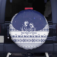 Vatican Christmas Spare Tire Cover with Holy Family Nativity Scene Snowflake Pattern and Starry Night - Wonder Print Shop