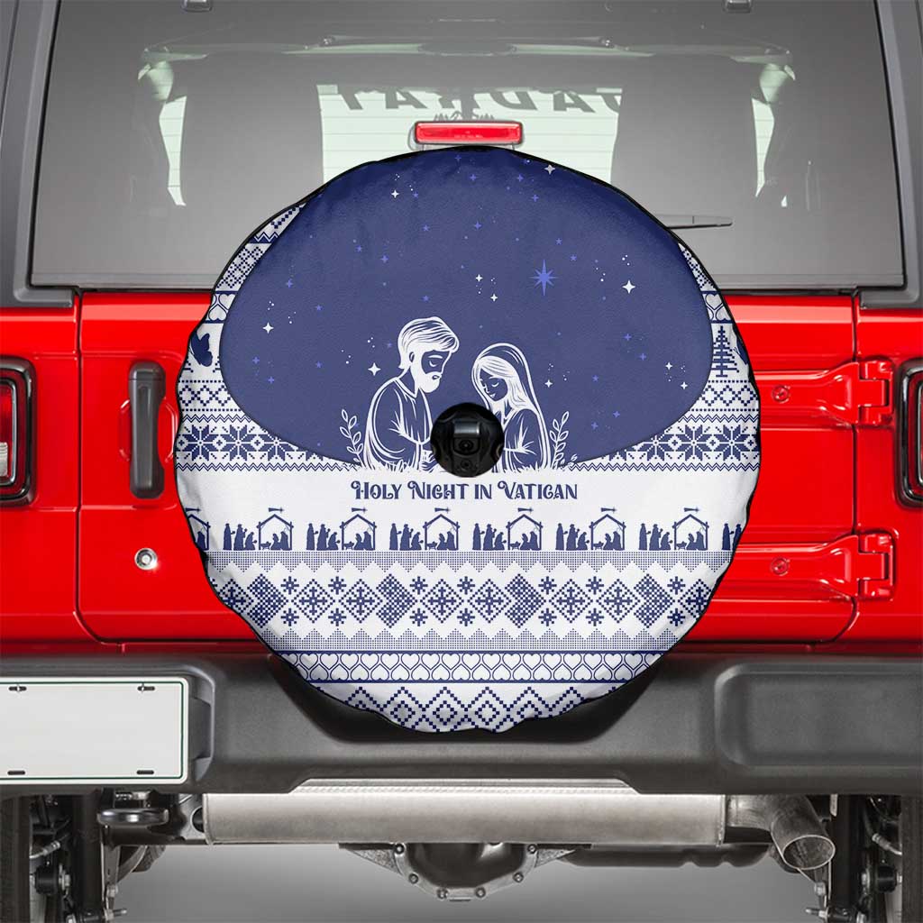 Vatican Christmas Spare Tire Cover with Holy Family Nativity Scene Snowflake Pattern and Starry Night - Wonder Print Shop