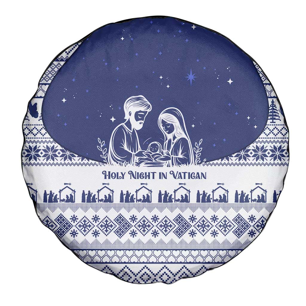 Vatican Christmas Spare Tire Cover with Holy Family Nativity Scene Snowflake Pattern and Starry Night - Wonder Print Shop