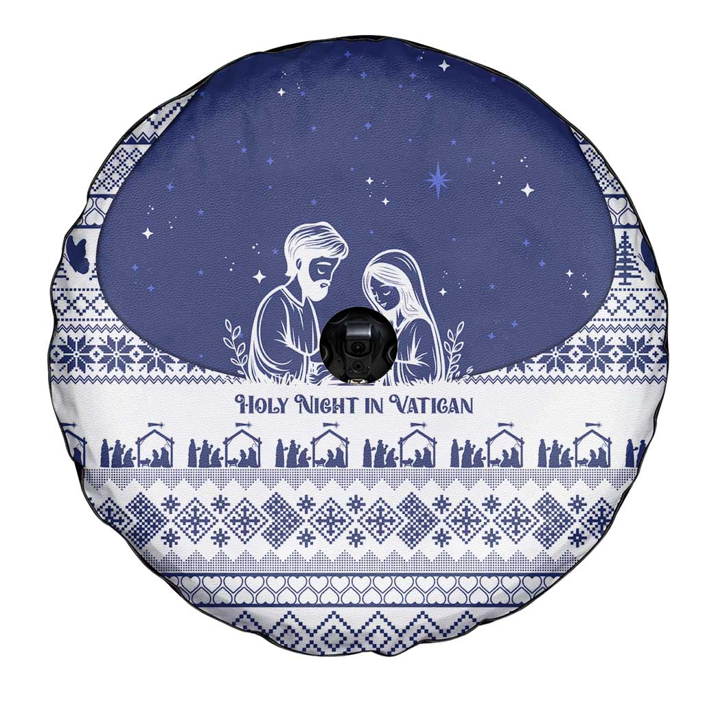 Vatican Christmas Spare Tire Cover with Holy Family Nativity Scene Snowflake Pattern and Starry Night - Wonder Print Shop
