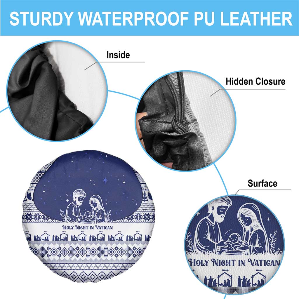 Vatican Christmas Spare Tire Cover with Holy Family Nativity Scene Snowflake Pattern and Starry Night - Wonder Print Shop