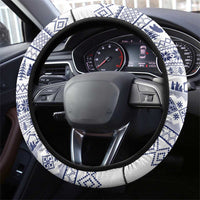 Vatican Christmas Steering Wheel Cover with Holy Family Nativity Scene Snowflake Pattern and Starry Night - Wonder Print Shop