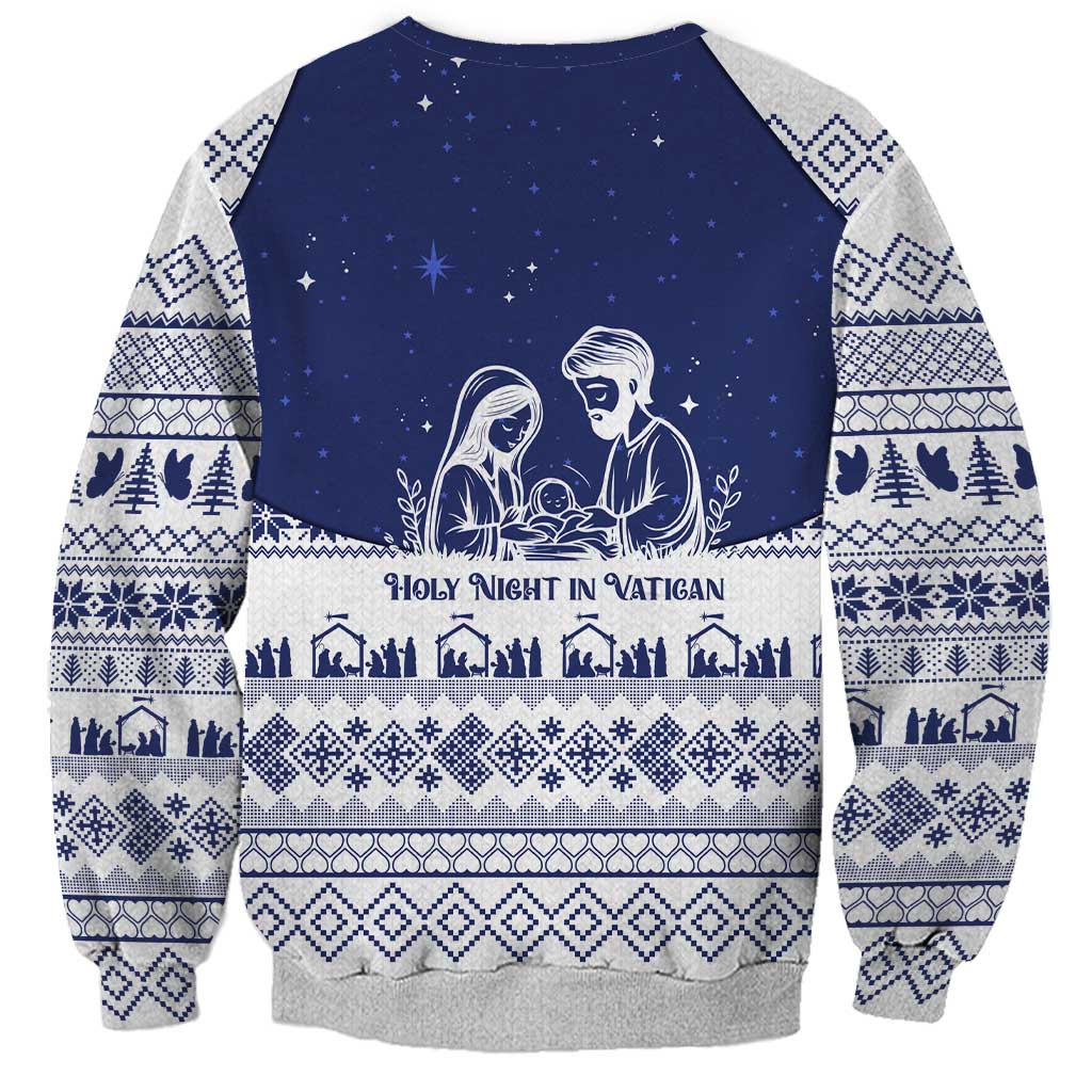 Vatican Christmas Sweatshirt with Holy Family Nativity Scene Snowflake Pattern and Starry Night - Wonder Print Shop