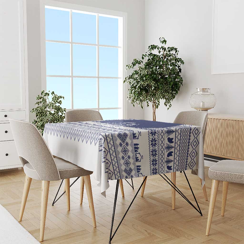 Vatican Christmas Tablecloth with Holy Family Nativity Scene Snowflake Pattern and Starry Night - Wonder Print Shop